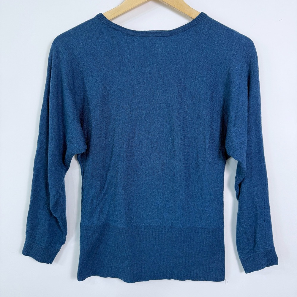 Gumps SF Merino Wool Lightweight Knit Sweater Size Small Blue Dolman Sleeve‎
